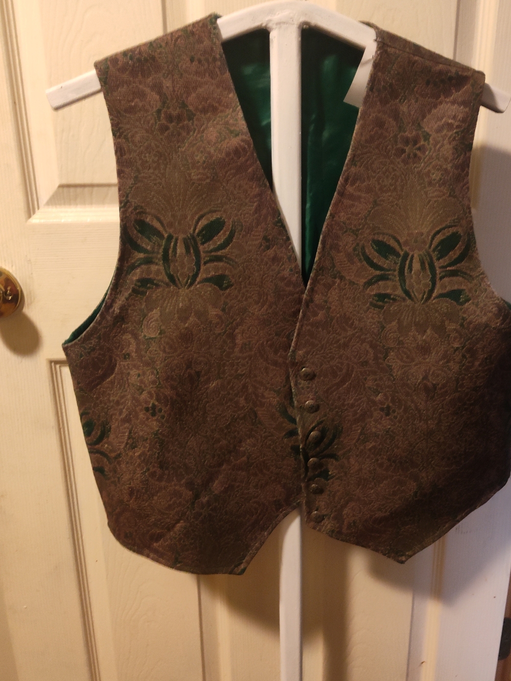 Brown Brocade Vest with Green Velvet Accents
